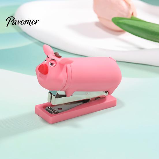 Easy Use Stapler for Daily Homework Mini Cartoon Stapler, Cute Pig Shape, Portable Lightweight PVC Pencil Case Shell Binding Tool, Handheld School And