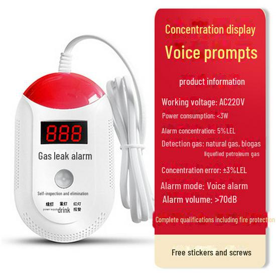 Detector de scurgeri de gaz natural de 220V, montat pe perete, pentru bucătării