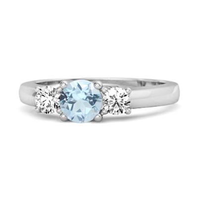 Blue Topaz Round Three Stone Ring – 925 Sterling Silver