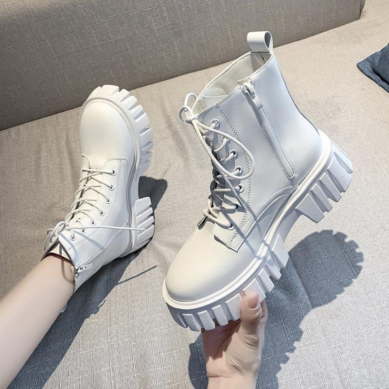 Martin-Stiefel mit dicker Sohle zum Schnüren, Damen Herbst und Winter neu, Leder-Damenstiefel, bequeme Damen-Mittelstiefel mit weicher Sohle, Kinder