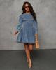 Elegant Autumn Patchwork Waist-Cinching Denim Dress - Long-Sleeved for Women