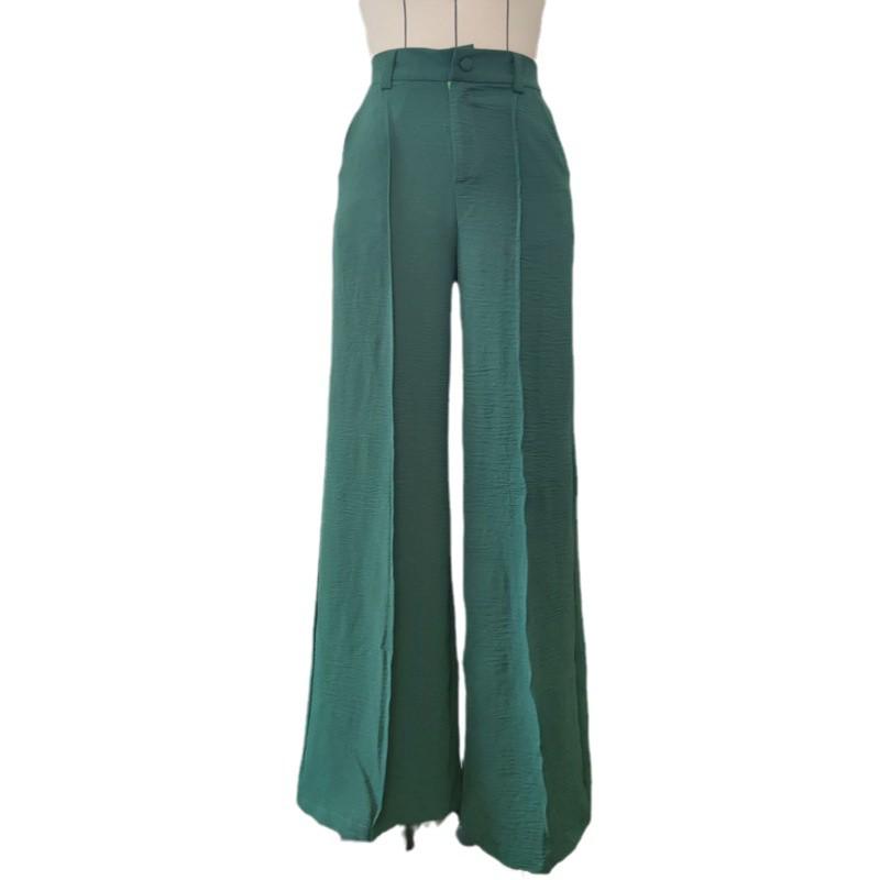 Women's Solid Color Loose Wide Leg Casual Pants with Semi-Elastic Waist for Autumn and Winter.