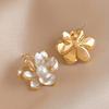White Enamel Multi-layers Petals Women's Stud Earrings Small Flower Zircon in Middle Design Unusual Earrings Party Ear Zircon