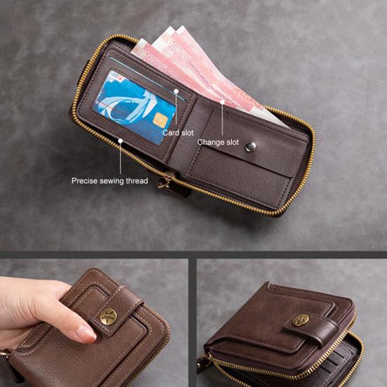 Men Short Wallet Zip Closure Slim Card Holder Wallet Faux Leather Minimalist Bifold Wallet for Cards Cash Coins