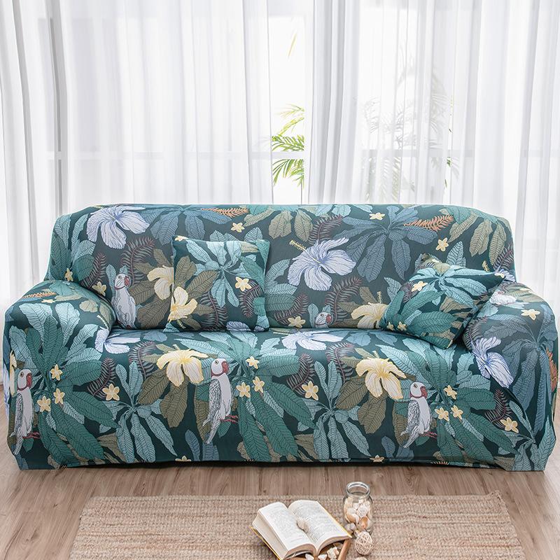 Stretch Milk Silk Printed Plants And Flowers Sofa Cover Stain Resistant Slipcover Breathable All-Season Full Wrap Slipcovers