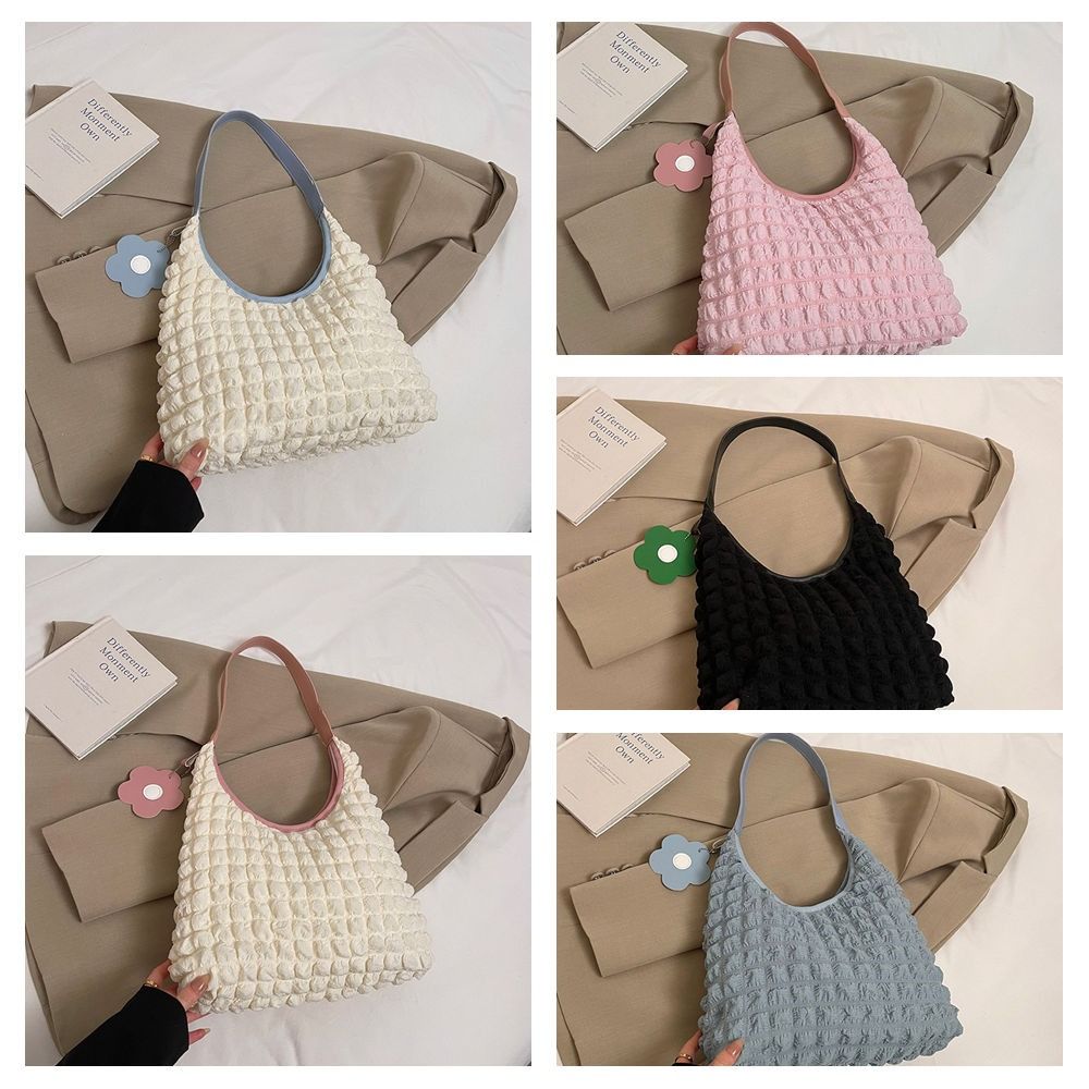 Underarm Bag Light Weight Tote Bag Plaid Fold Cloud Bag Pleated Bubble Shoulder Bag  Office Worker