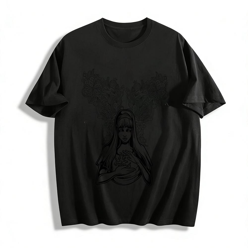 

Vintage Religious Style Flame Saintess Printed Top Pure cotton T-shirt XXS