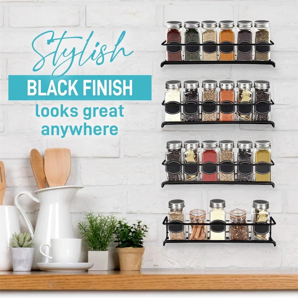 4 Pack Spice Rack Wall Mounted Stainless Steel Metal Hanging Racks For Seasoning Jar Kitchen Cupboard Home Organiser Pot Holders