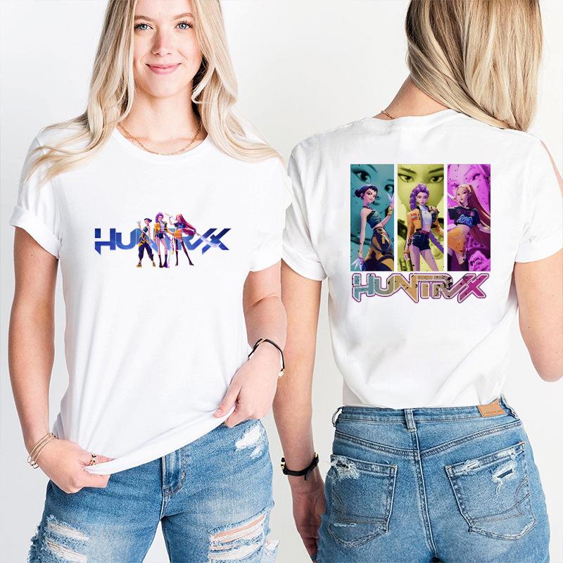 Fashion Korean Short Sleeved T-shirt for Women Clothes Short Sleeved Tees Kpop Demon Hunter HuntrX Oversized Top Y2K Clothing