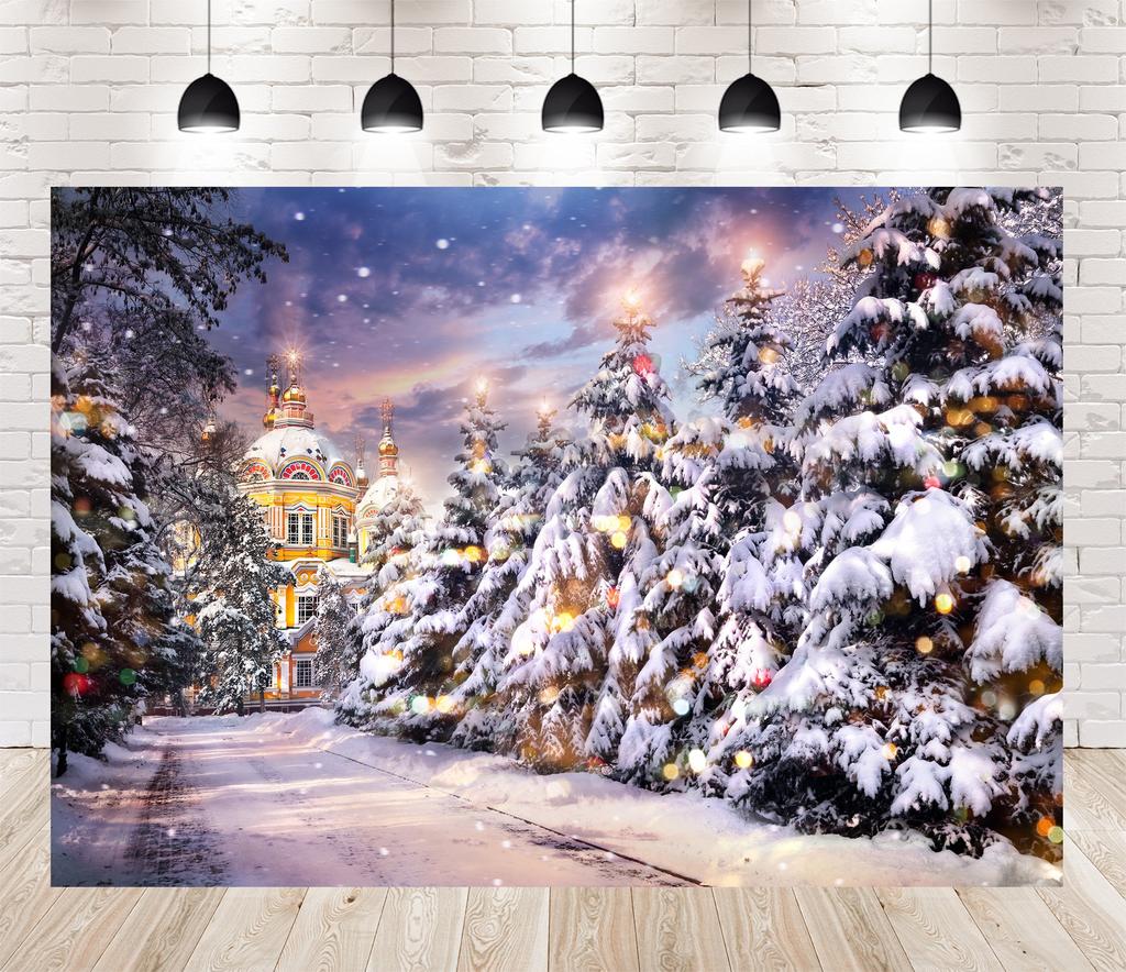 Christmas Tree Winter Castle Photography Backdrop