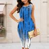 Women Plus Size Round Neck Sleeveless Multicolor Printed Bodycon Midi Dress