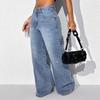 Nuovi Jeans Lavati da Donna con Strass, Taglie Forti Vita Bassa Larghi Bottoni Dritti Pantaloni in Denim