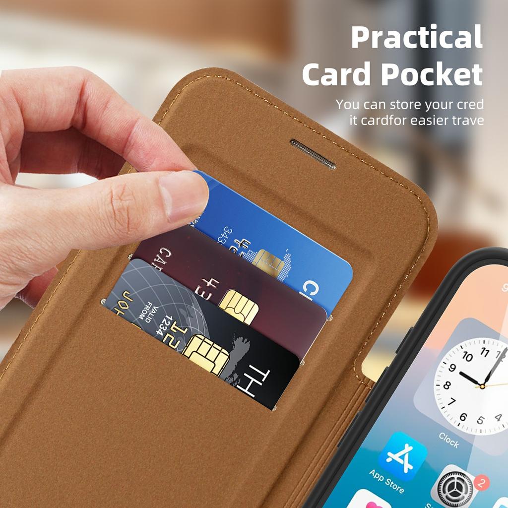 For iPhone 17 Pro Max Case Compatible with MagSafe RFID Blocking Card Holder Leather Phone Cover