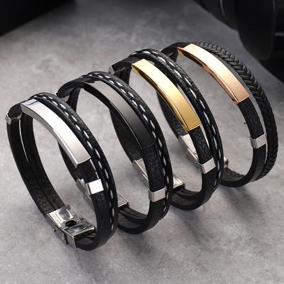 Pulseira de couro trançada retrô feita à mão, nova e simples, popular, joias para mãos, casal, par, pulseira punk