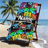 Custom Name Personalized Geometry Dash Print Beach Towel, for Trip Camping Beach Party Home Decor, Birthday Gift for Family & Friends