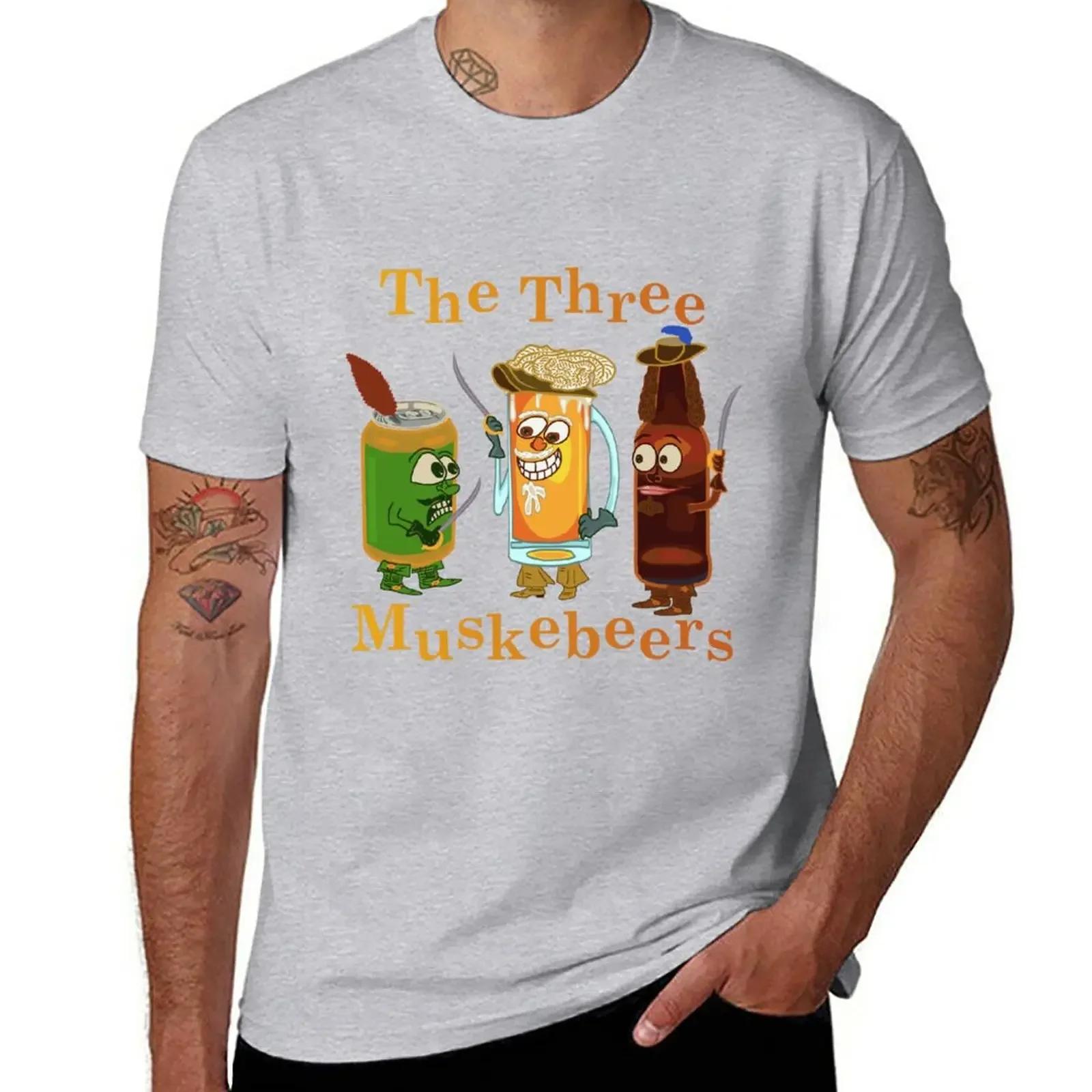 Funny Beer Pun Three Muskebeers TShirt kawaii clothes plus size tops funnys mens white t shirts S
