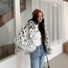 S-2XL Winter Warm Open Stitch Plush Overcoat Women Faux Fox Fur Black White Dot Leopard Cardigan Ladies Thick Short Coat