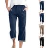 Pantaloni Elastici pentru Femei cu Talie Înaltă, Croială Casual, Picior Larg, Lungime Completă, Pantaloni cu Buzunare