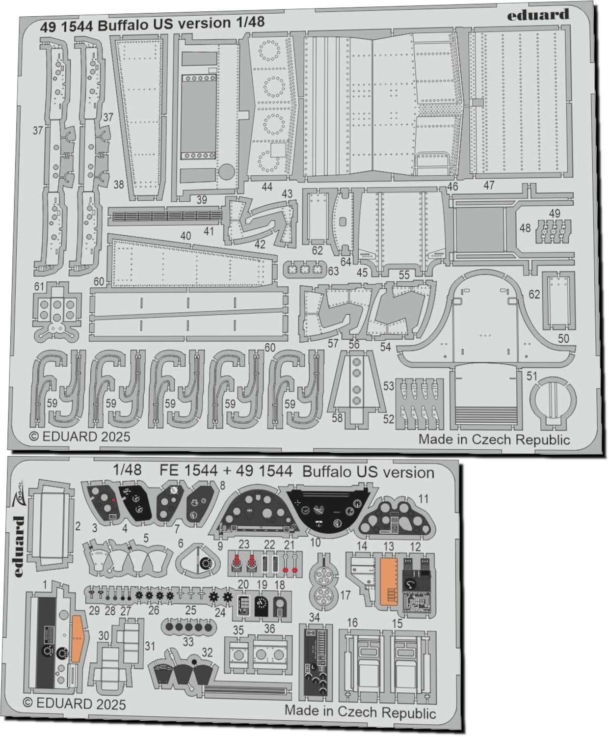 

Eduard 1/48 Brewster Buffalo US Military Type Etched Parts (for Tamiya) Plastic Model Kit Parts EDU491544 (Airplane)