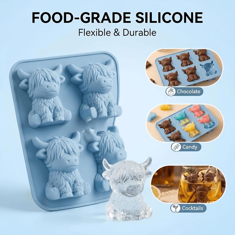 Highland Cow Silicone Mould 6 Compartments Animal-Shaped Ice Tray for Diy Fondant Cake Chocolate Mold Ice Cube Cake Mould Baking