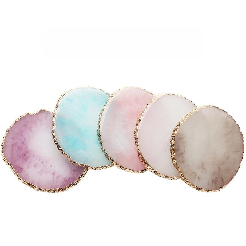 Nail Palette Resin Round  Style Crystal Display Plate Gold Edge Manicure Mixing Tool  Practical Nail Makeup Accessory