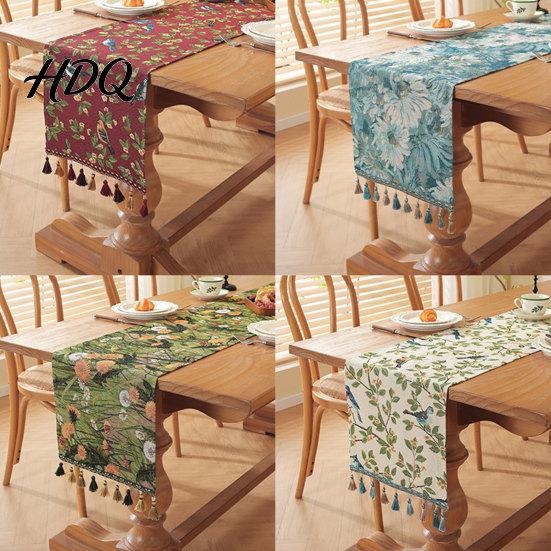 Soft Fabric Table Runner Floral Jacquard Runner Flower Bird Leaf Vintage Elegant