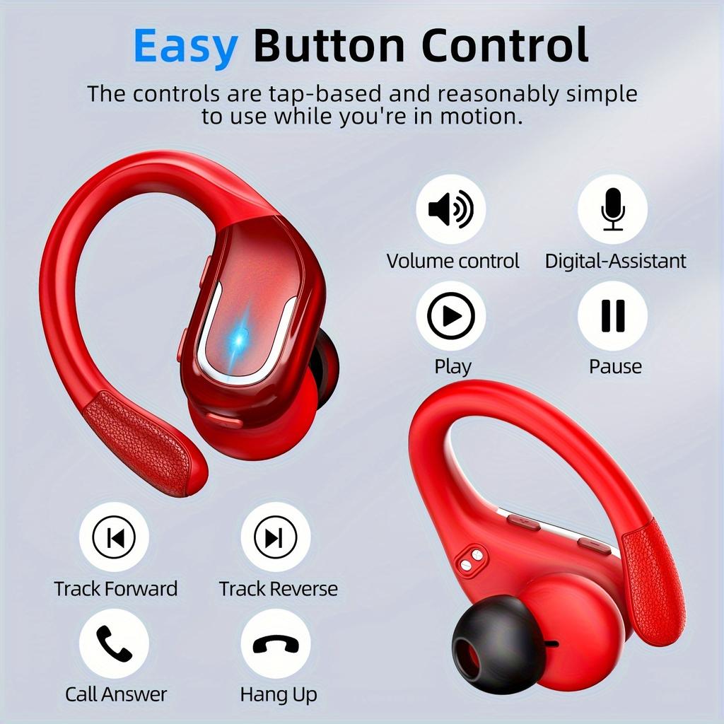 Nuevos Auriculares Inalámbricos Deportivos para Correr con Ganchos para las Orejas, Auriculares con Sonido de Graves HiFi, Pantalla LED Dual, Auriculares con Cancelación de Ruido, Micrófono Incorporado