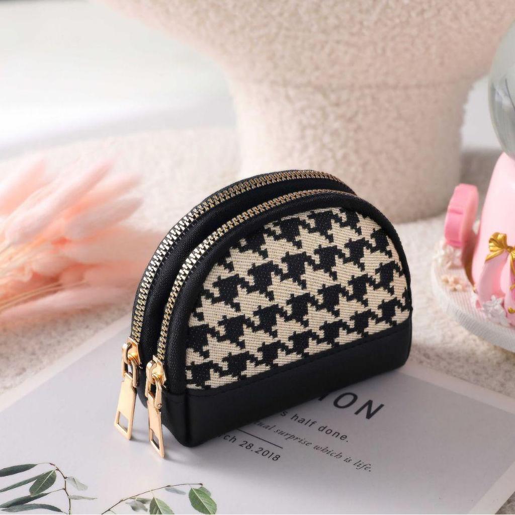 Elegant Houndstooth Mini Wallet & Keychain Bag - Chic Multifunctional Card Holder for Ladies