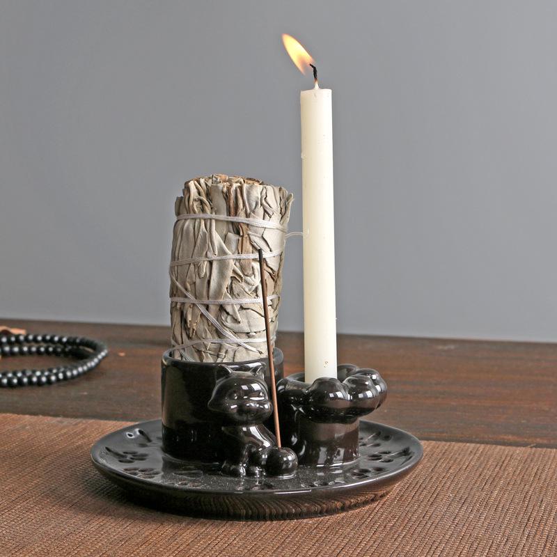 Nordic White Ceramic Incense Candle Holder - Minimalist Sage Dish for Atmosphere Decor.