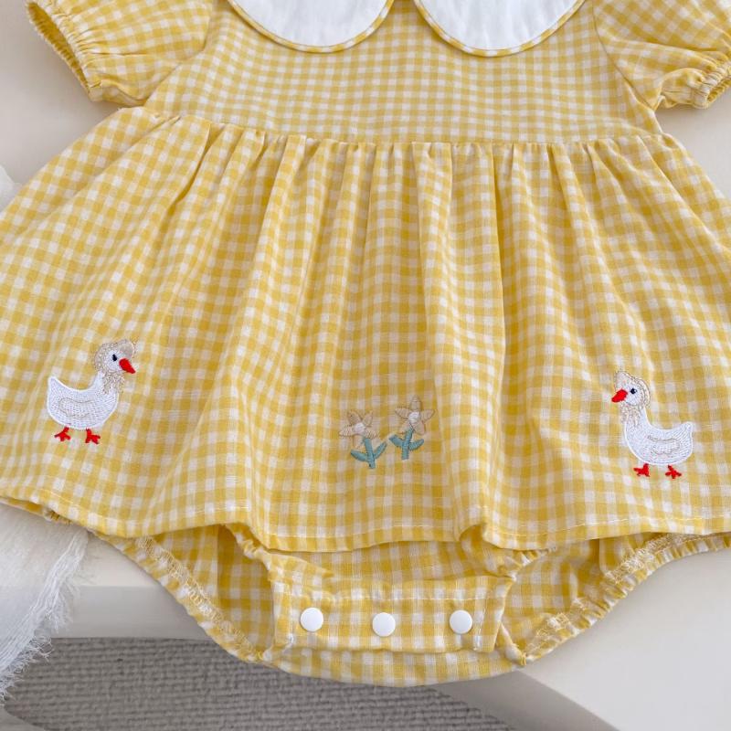 KAYOUDOU Baby Girl Plaid Embroidered Romper