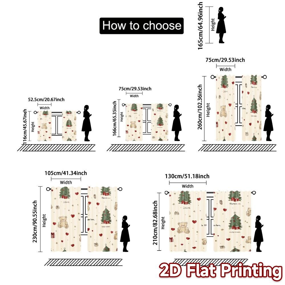 2 szt., Zasłony Misie Świąteczne Drzewka Dzwonki (2) Szykowne Zasłony i Draperie Materiałowe Zasłony Izolacja Termiczna i Zaciemnianie Pomieszczenia