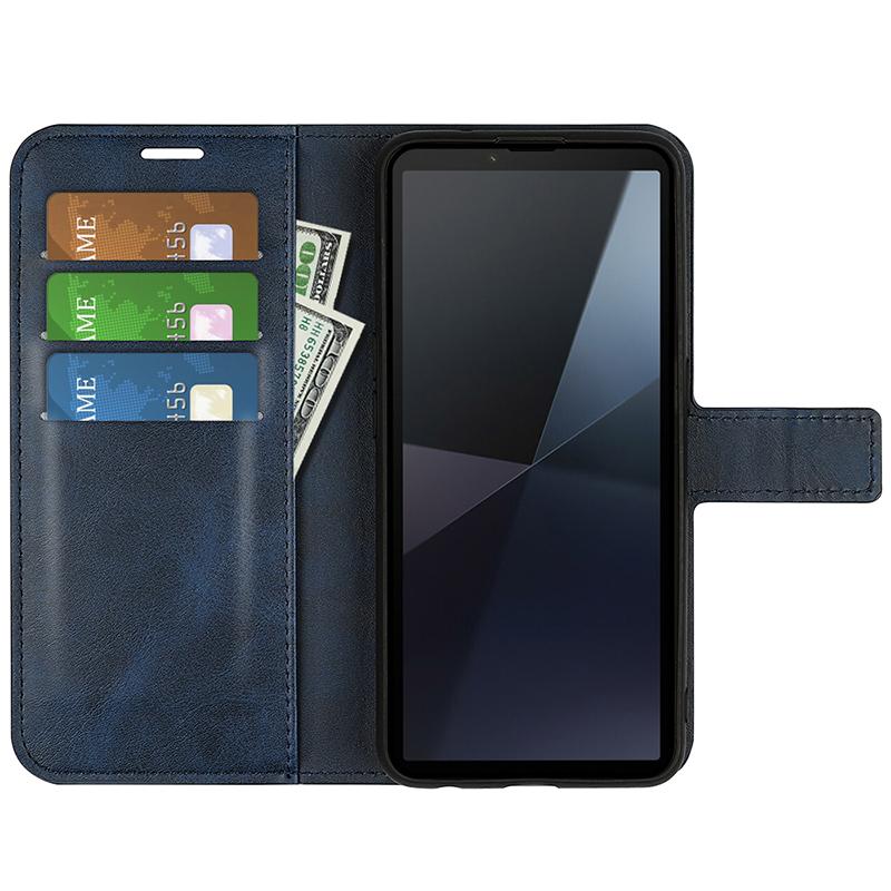 

For Sony Xperia 10 VI Case Wallet Calf Texture Leather Phone Cover Brown