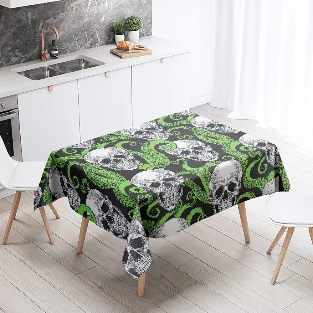 Octopus Skull Colorful Tablecloth Home Decor Stain Resistant Waterproof Table Decoration Rectangular Kitchen Fireplace Tops