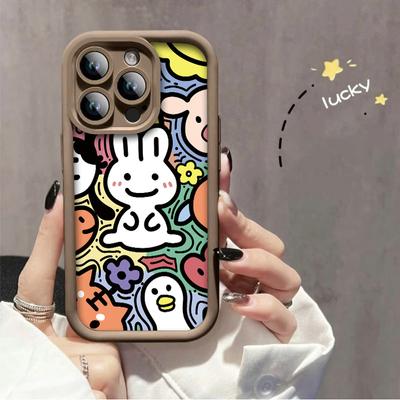 Módní pouzdro s potiskem kreslených bílých králíků, flexibilní měkký silikonový TPU kryt, plný zadní kryt pro iPhone Samsung