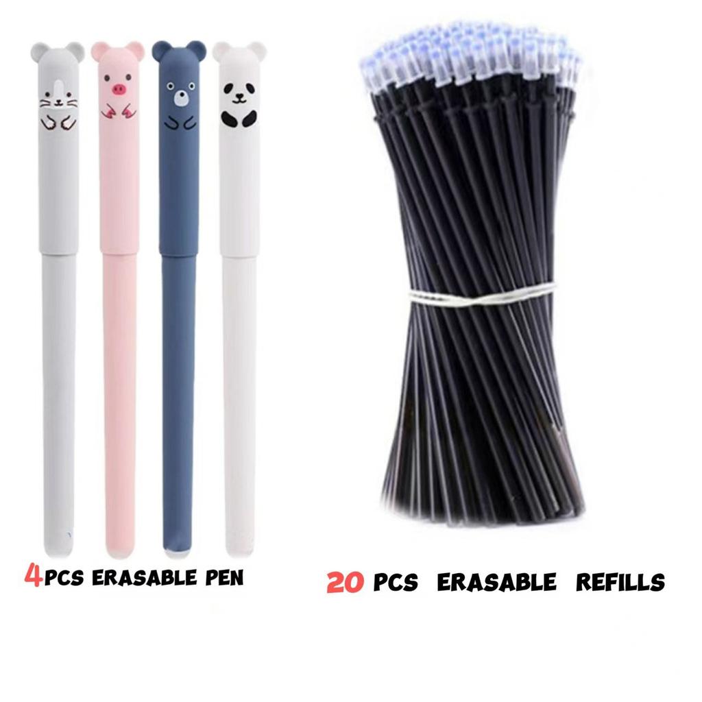 Erasable Gel Pen Thermal Easy-Rub Gel Pen Cute Cartoon Eraser Set With No-Waste Eraser 0.5mm Pen Tip 20ml
