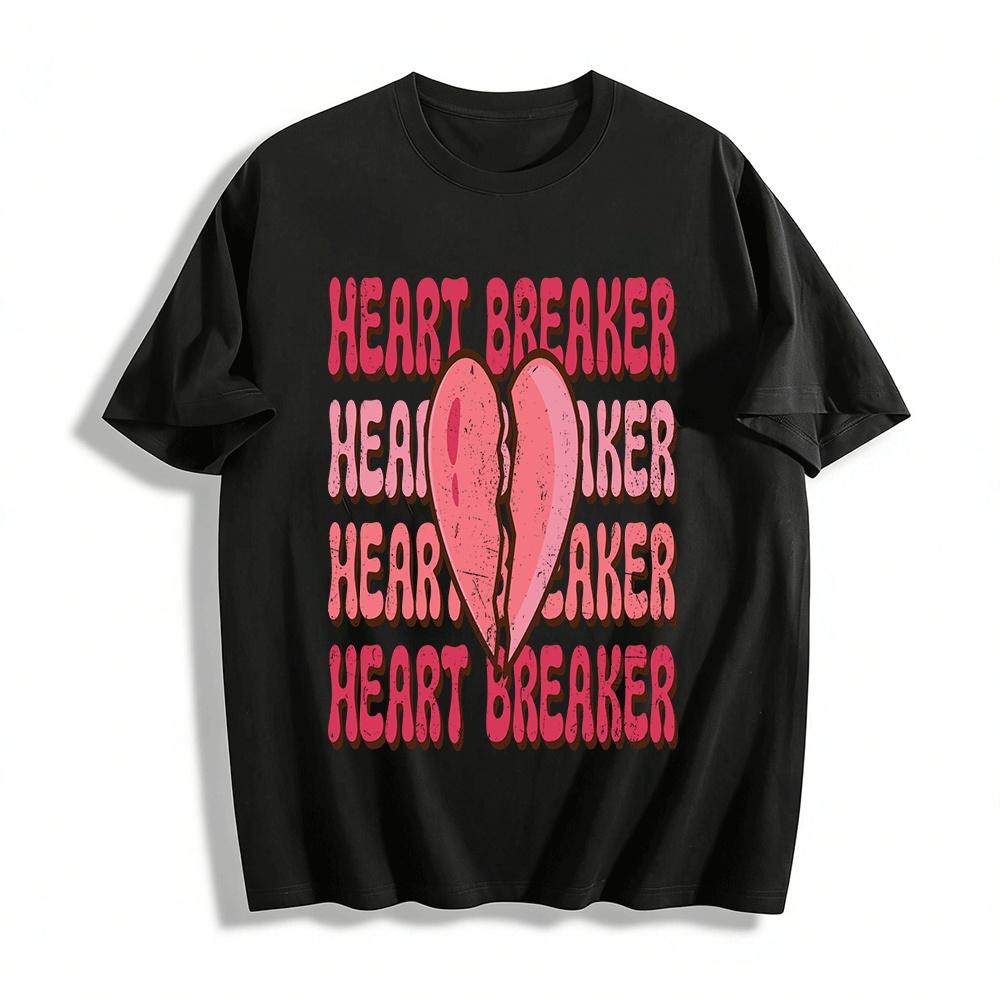 Vintage Broken Heart Print Heart Breaker Casual Top Pure cotton T-shirt XXS