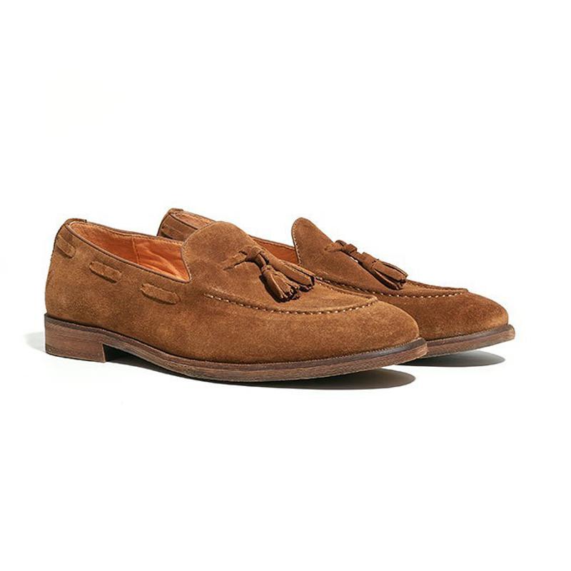 British Style Men'S Loafers Shoes Low Top Slip-On Suede Leather Fringe Tassel Breathable Casual Driving Dress Shoes Four Seasons