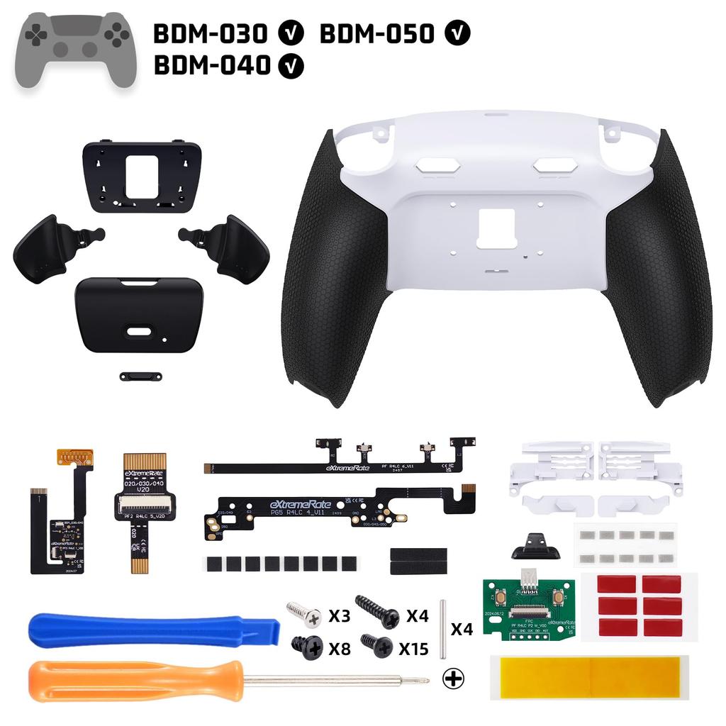 eXtremeRate RISE Plus MAX Back Paddle Kit for PS5 Controller 040 050 with Bottom Shell Clicky Trigger Stops Rubber Remappable Back Button Kit for PS5
