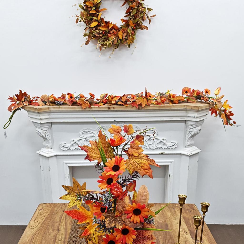 Autumn Leaves Garland Thanksgiving Party Decorations Fall Decor Garland With Pumpkin For Party Fireplace Front Door Patio Porch