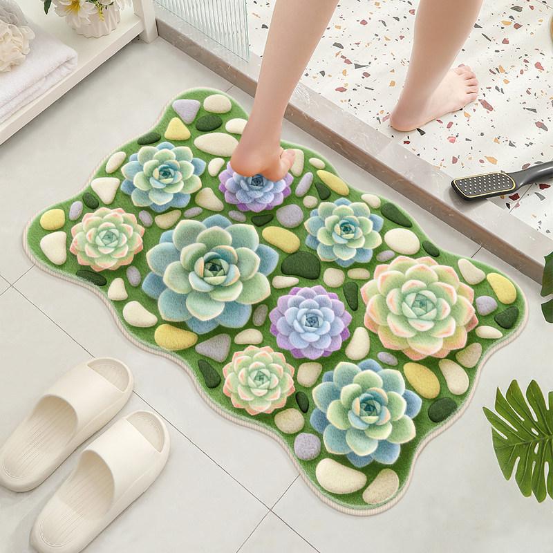 Small Fresh Flower Bathroom Floor Mat Hot-selling Imitation Cashmere Floor Mat Household Bathroom Door Absorbent Foot Mat