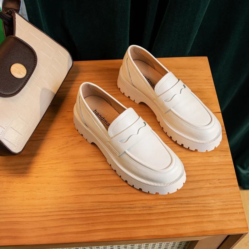 

LUXSOLE Весенняя Обувь Женская Британский Стиль Толстая Подошва Колледж Стиль Повседневные Лоферы Натуральная Кожа Модная Обувь Девочки WHSLE MTO 32