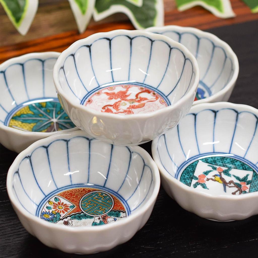 Waza No Kura Stylish Kutani Ware Small Bowl Set of 5 Period Painting Pottery Luxury Brand Japanese Tableware Serving Plate Made In Japan