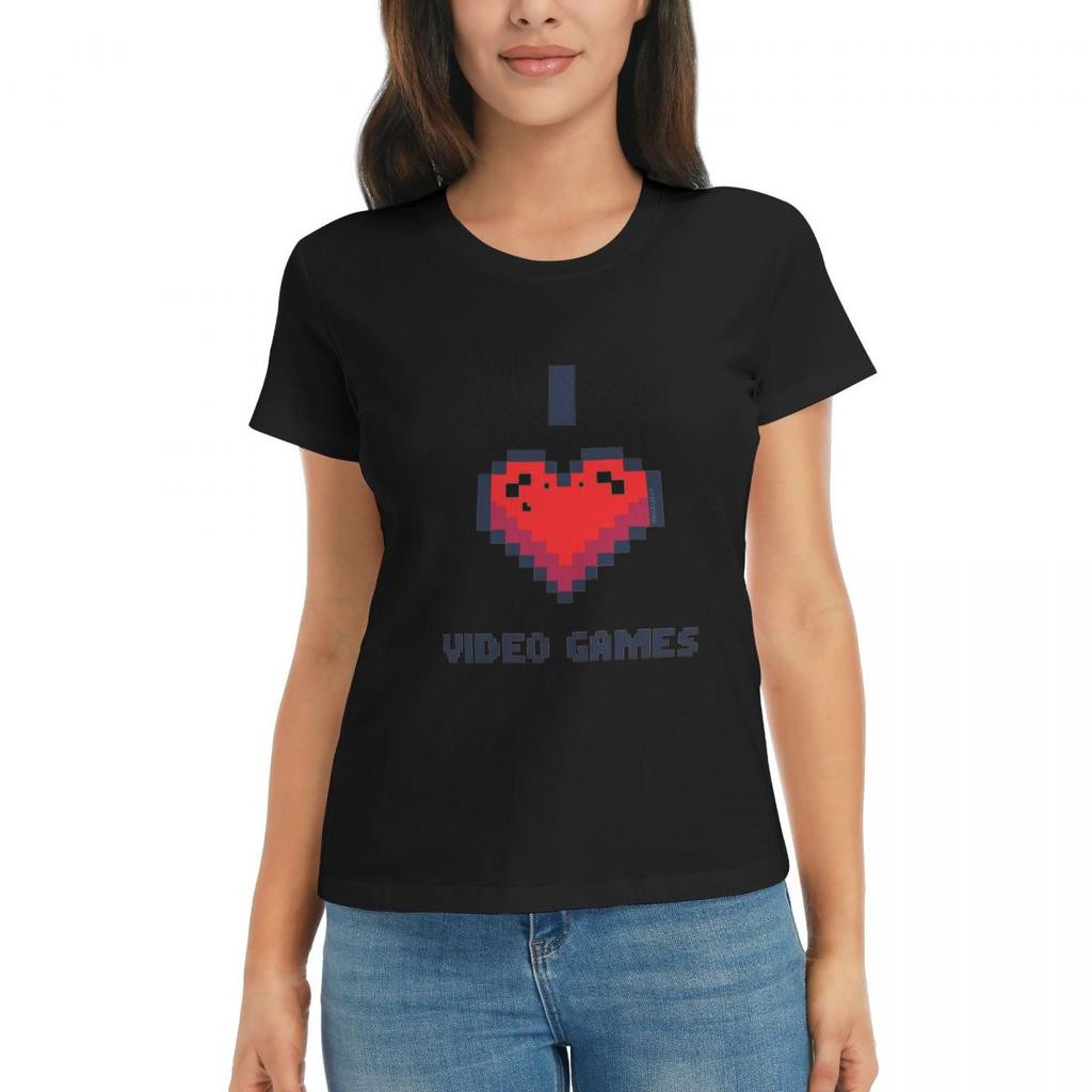 Women TShirt I Heart Video Games Summer Short Sleeve Tees Crew Neck Cotton T Shirts Clothes Tops Streetwear