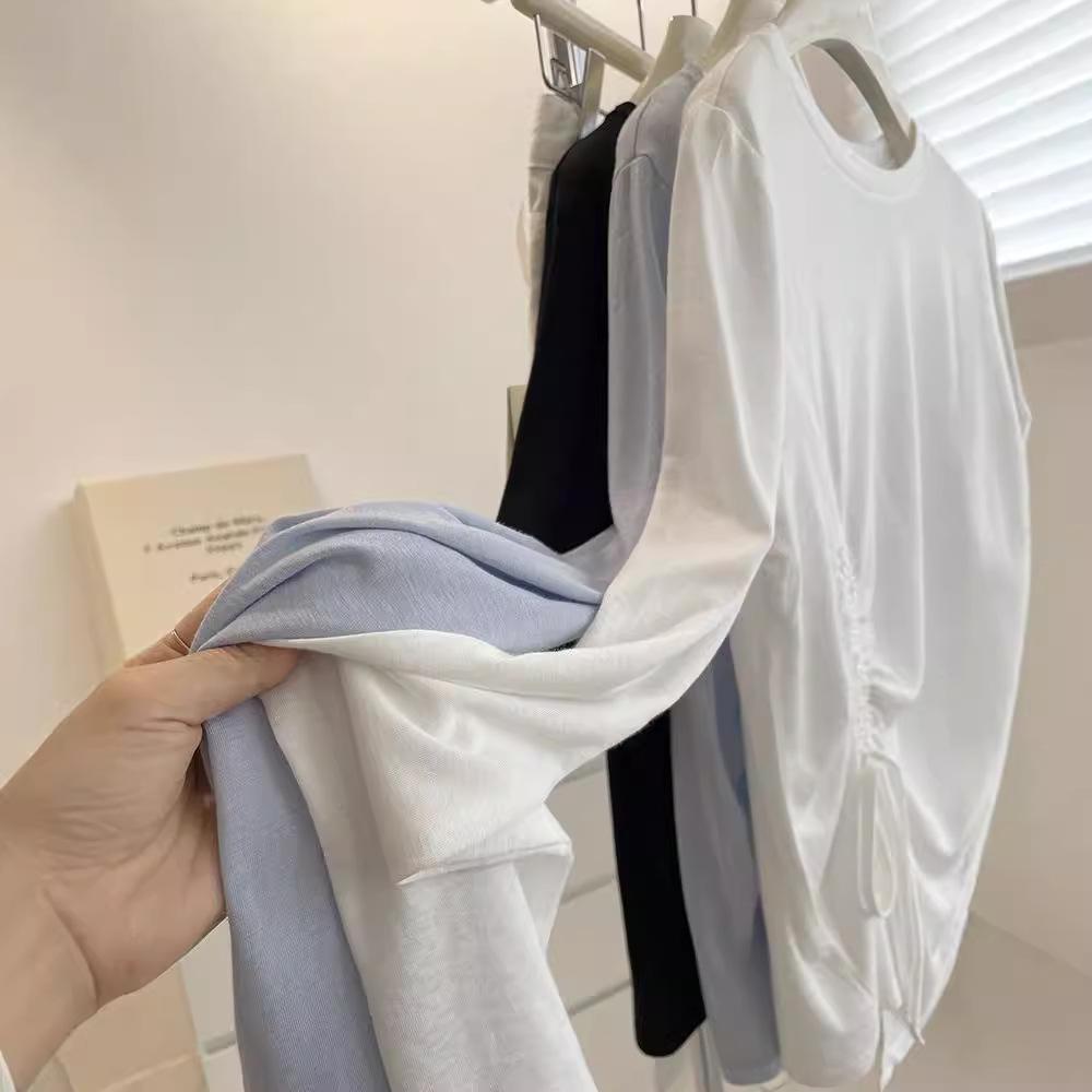 QFD-Irregular Drawstring Micro-Transparent Long Sleeve T-Shirt - Comfortable, Loose, Sun Protection Summer Cardigan