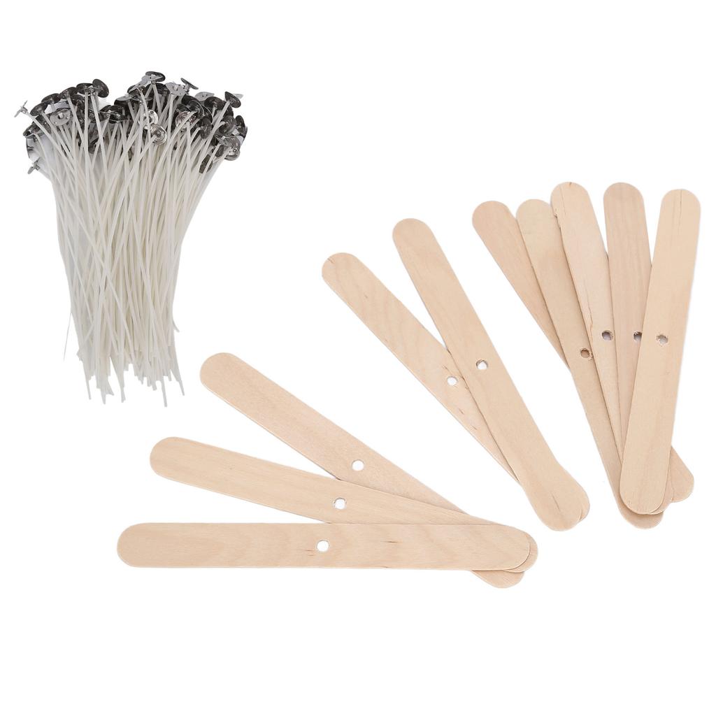 110 Pcs 15cm Candle Wicks and Candle Wick Holder Low Smoke 100 Wicks Plus 10 Centering Devices for Candle MakingWood