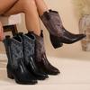 2025Nuovo Stile Stivali Western da Cowboy da Donna Slip-on Tacco Spesso Stivaletti Lunghi da Cavaliere Stile Retrò Scarpe Femminili Autunno Inverno