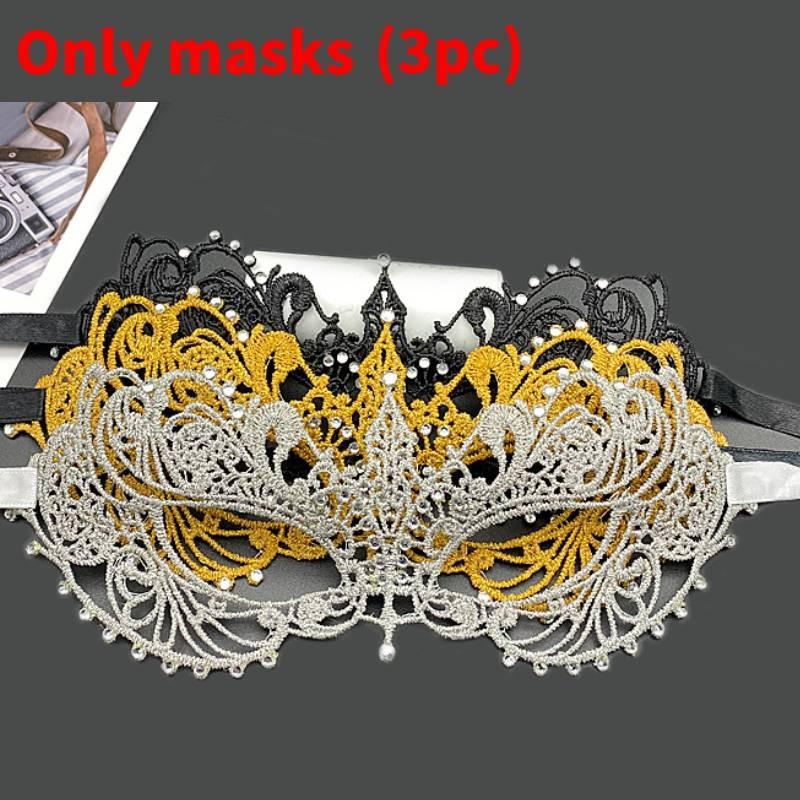 Party Hollow Costume Lace Mask With Water Diamond Decoration For Halloween