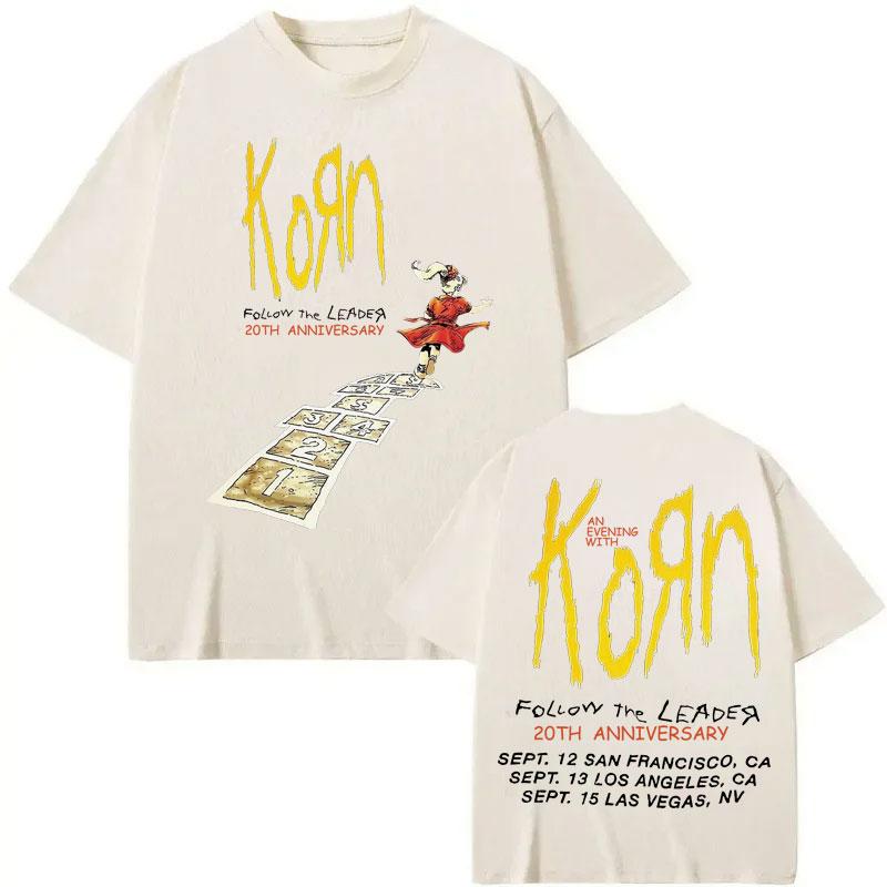 Rock Band Korn Follow The Leader Anniversary Merch T Shirt Harajuku Y2k Oversized T-shirt Men Women Gothic T-shirts