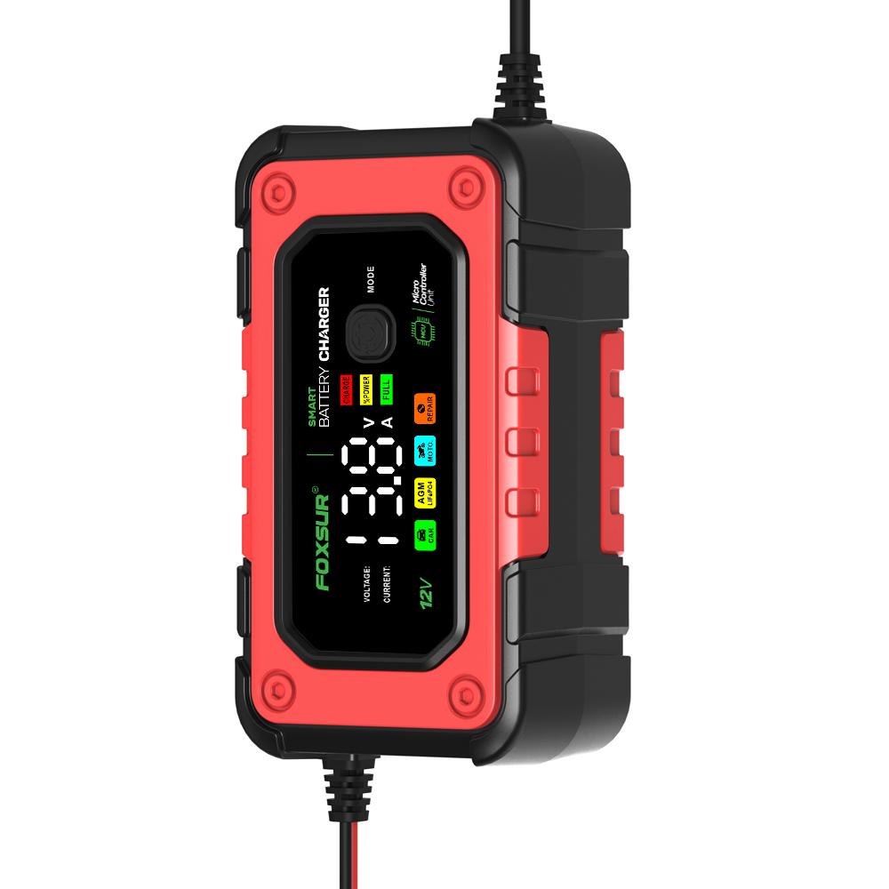 

FOXSUR 7A зарядное устройство для автомобильного аккумулятора 12 В зарядное устройство для мотоцикла большой цветной дисплей зарядное устройство для ремонта аккумулятора