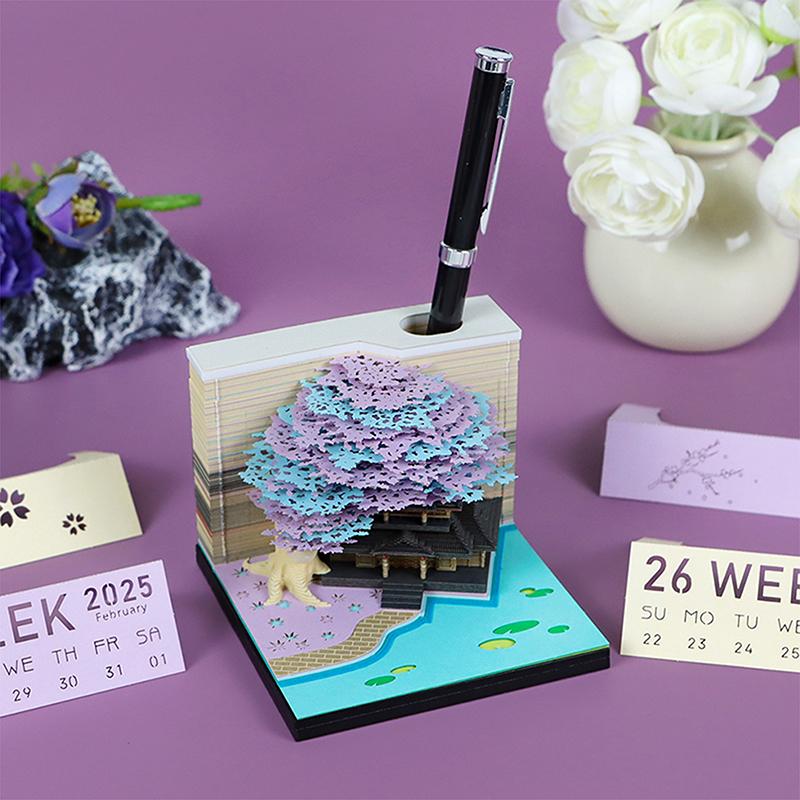 Time Piece Kalender 2026 Schreibtischkalender mit LED-Licht 3D Abreißkalender Papierschnitzkunst Notizblock Geschenk Weihnachten